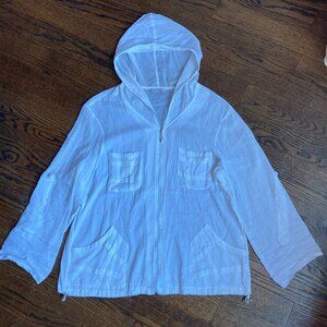 NAKISH BOHEMIAN BEACHY HOODIE JACKET SHEER/WHITE - SIZE Large-